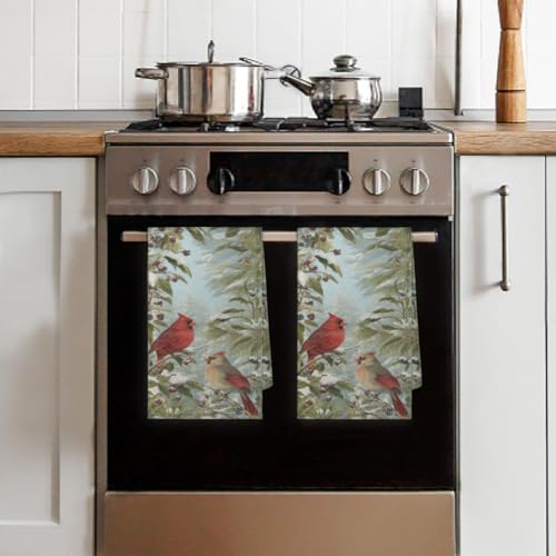 Winter Red Birds Kitchen Towels Set of 2 Snow Tree Dish Towels Bar Absorbent Cleaning Tea Towel for Home Dining Restaurants - color: Winter Red Birds Snow Tree