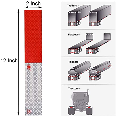 Reflective Tape, 2" × 12" × 20/30 Pack Red/White Self-Adhesive Outdoor Waterproof Safety Caution Warning Reflective Tape Trailer Reflector for Cars, Trucks, Trailers, Boats, Road Signs (20)
