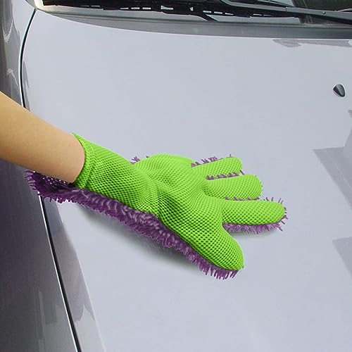 BokWin 2-Pack Car Wash Mitt Scratch Free, 5-Finger Microfiber Wash Mitts, Car Interior Exterior Cleaning Gloves, Auto Chenille Washing Sponge Kits for Cleaning Wheel Tight Spot(Purple) - color: Purple