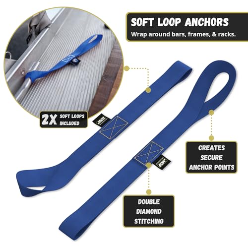 JACO Retractable Ratchet Straps - 1 in x 15 ft (2-Pack) (1,760lbs Break Strength) | Auto Self Retracting Cargo Tie Down Strap Set (Blue) - color: Blue, size: 2-Pack