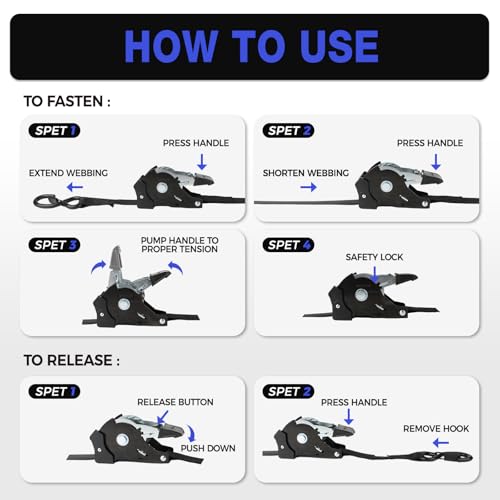 Heavy-Duty Retractable Ratchet Straps (4-Pack) – 1500 lb Break Strength Auto Self-Retracting Tie-Down Straps 1 inch x 12 Feet with Soft Loops, for Truck Motorcycle ATV Cargo Trailer - color: Blue Retractable
