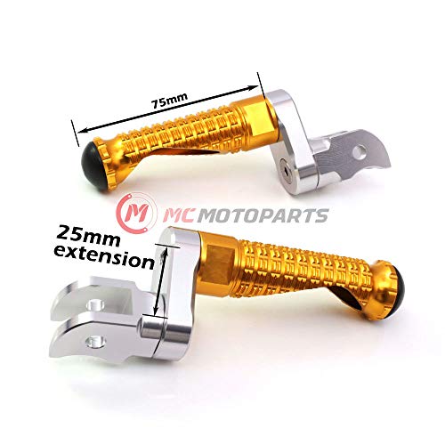 MC MOTOPARTS MPRO Gold 25mm Extended Front CNC Footpegs Compatible with YZF R1 00-21 YZF R6 03-19 YZF R1M 15-21 R1S - color: Gold, size: 25mm Extension