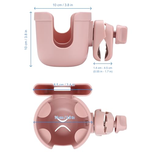 Accmor Stroller Cup Holder with Phone Holder, Bike Cup Holder, Universal Cup Holder for Uppababy Nuna Doona Strollers, 2-in-1 Cup Holder for Walker, Wheelchair, Scooter - color: All Light Pink
