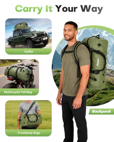 60L Waterproof Duffel Bag Motorcycle Dry Bag Backpack, Heavy-Duty Roll-Top Waterproof Bag with Sealed Seams & Waterproof Zipper for Riding, Kayaking, Camping & Travel (Green) - color: Green