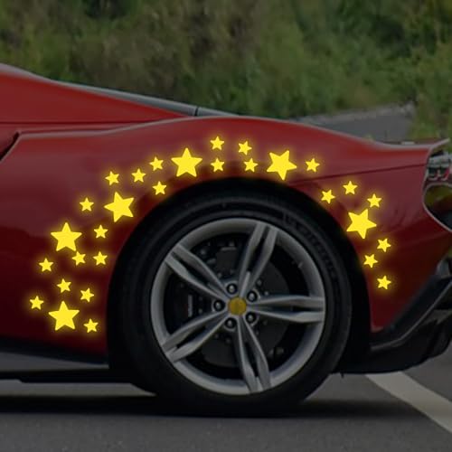 30pcs Star Vinyl Decal for Cars, High Intensity Reflective DIY Stickers for Window Bumper Mirror Laptop Decals Waterproof Night Safety Sign Car Stickers (Yellow) - color: Yellow