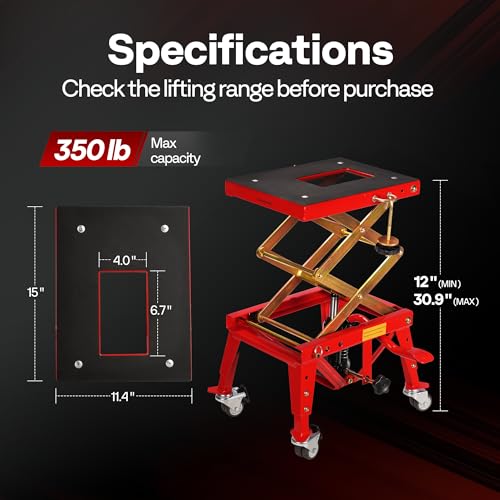 VIVOHOME 350 Lbs Heavy Duty Hydraulic Motorcycle Lift Jack, ATV Dirt Bike Foot Operated Scissor Stand Table with 4 Wheels and Removable Stopper, Red - color: Red