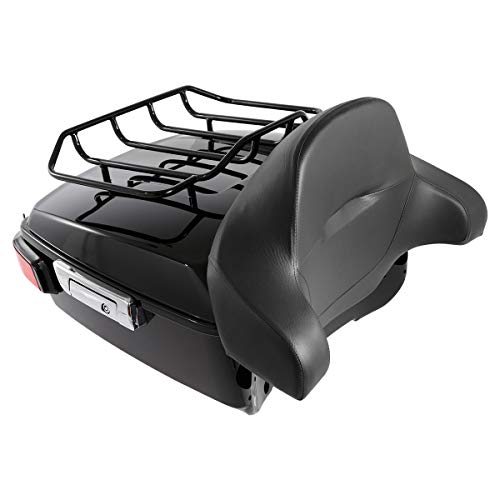SLMOTO Vivid Black King Tour Trunk Kit, Tour Trunk+Luggage Rack+Backrest+Red LED Brake TailLight Accent For Harley Davidson Touring Road King, Road Glide, Street Glide and Select CVO Models 2014-2024 - color: AStyle #07