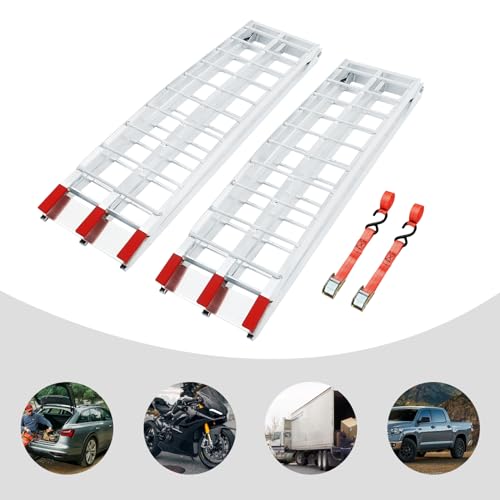 Aluminum Truck Ramps 1500lbs Capacity, 2pcs Folding Loading ATV Ramps for Pickup Trucks Bed,Trailer Ramp w/Load Straps for UTV/Motorcycle/Lawn Mower/Dirt Bike, Lightweight & Portable (89 * 11in) - size: 89*11in