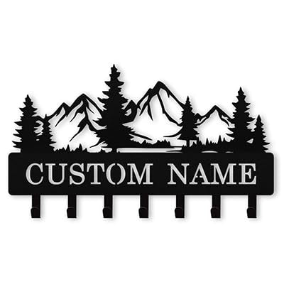 Personalized Key Holder Wall Mount, Custom Name Metal Key Rack Organizer, Mountain Theme Wall Keys Hanger with Hooks for Home, Entryway, Kitchen, Office, Hallway, Doorway - color: 04 Mountain