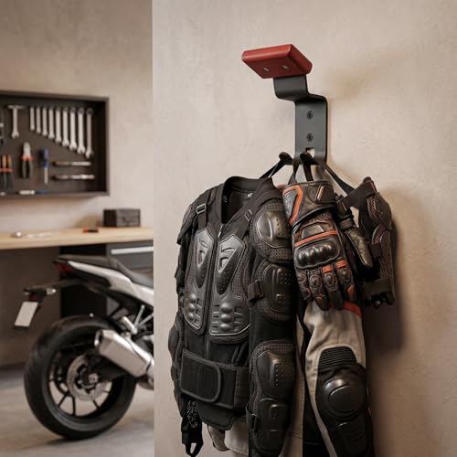 2-Pack Wall Mount Helmet Holder , Motorcycle Cap Gear Rack,Carbon Steel with Double Hooks, Multi-Purpose Display Hanger for Jackets ,Hats