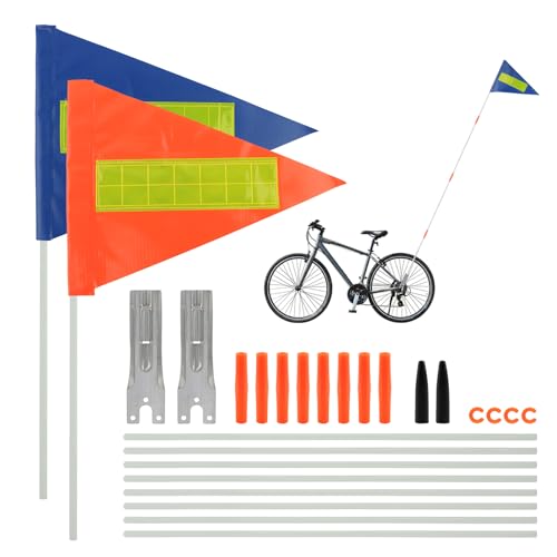 Bike Safety Flag with Pole, 2Sets 6-Foot Adjustable Bike Flag with Bicycle Mounting Bracket, Fiberglass Safety Flags for Cycling, Bicycles, Trailers, Wheelchairs
