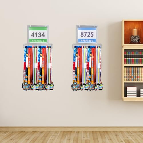 Moxweyeni Race Medal and Bib Display Medal Hanger Running Bib Holder Wall Mounted Hanging Rack Stands Gifts for Runners - color: Silver, size: 13.78 x 11.22 Inch, style: Classic