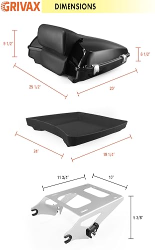 5.5" Razor Tour Luggage Trunk w/Mount Rack Backrest Bracket Fit for Harley Touring Models Road King Road Glide Street Glide Electra Glide Ultra-Classic 2009-2013 (Chrome) - color: Chrome