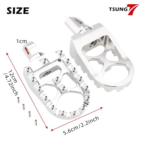 TSUNG Off Road Motorcycle Foot Pegs MX Style Footpegs – Compatible with Dyna, Fatboy, Sportster, Iron 883, CNC Wide 360° Rotating Foot Pedals (Chrome) - color: Chrome