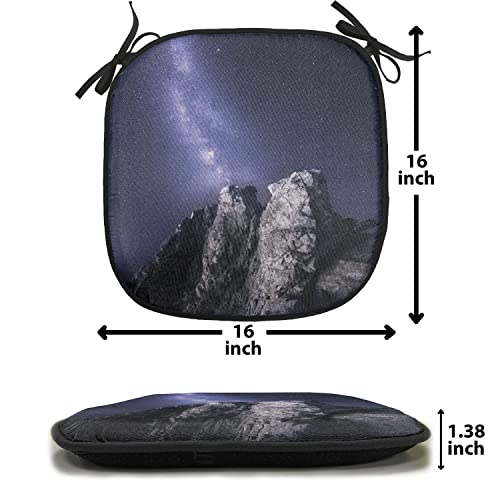 Lunarable Space Chair Cushion Pad, Rock Surface with Stars and Milky Way Star in The Night Sky Scene Picture Print, Seat Padding for Kitchen & Patio with Anti-Slip Backing, 16"x16", Grey Purple - color: Grey Purple, size: Pack of 1