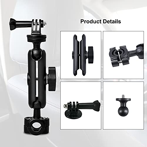 360° Dash Cam Mount for Gopro Hero 9 8 7 6 5 4 Session, Motorcycle UTV ATV Rearview Mirror Stand, Sports Camera Bracket, Bicycle Action Camera Clamp Holder for SJCAM Canon DSLR Action Camera