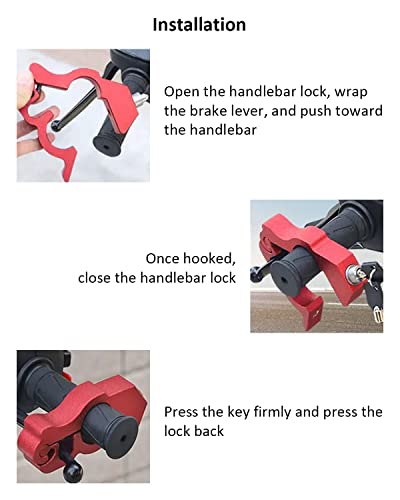 Lock Motorcycle, Heavy Duty Anti Theft Adjustable Bike Handlebar Lock with 2 Keys Protect Your Motorcycle Street ATV Red - color: Red
