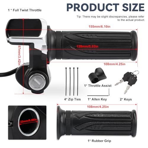 Full Twist Throttle for 60V EBike with LED Display Key Lock Electric Bike Throttle Grip for Electric Dirt Bike Scooter Bicycle Mountain Bike Motorcycle - size: 60V