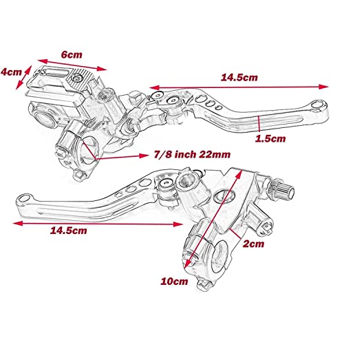 7/8" 22mm Motorcycle Brake Levers Handlebar Brake Reservoir Master Cylinder Clutch Lever Set Compatible with Harley Honda Suzuki Yamaha Blue Motorbike Brake Lever - color: Blue