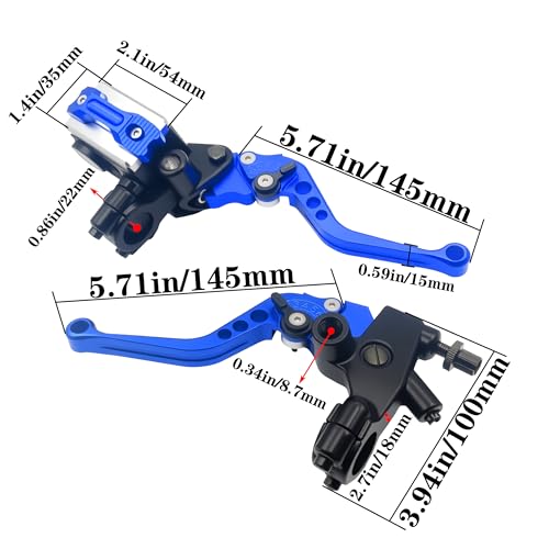 Universal Motorcycle 7/8" 22mm Handlebar Brake Master Cylinder Clutch Lever CNC Left & Right Set Compatible with Honda Kawasaki Suzuki Yamaha( Piston Diameter 12.7mm (Blue) - color: Blue