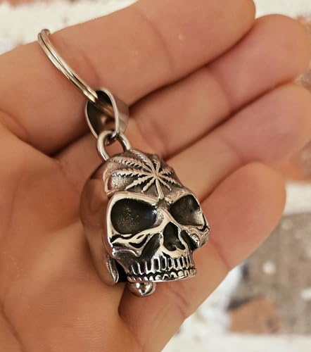 KMA Est. 2005 THE RIDE BELL Skull Weed Pot Leaf 3-D w/FREE HANGER Biker Good Luck Motorcycle Charm Original Keychain