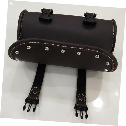 PU Leather Motorcycle Saddlebag with Two Mounting Straps Dark Brown Round Tool Bag for Motorcycles Side Storage Luggage Bag for Bikes