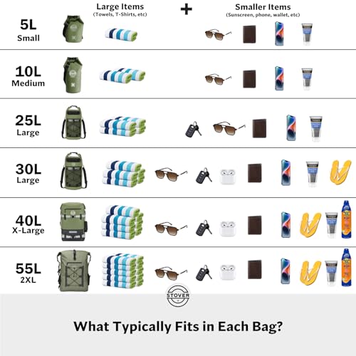 STOVER 5/10/25/30/40/55L Waterproof Dry Bag- Roll-Top Backpack w/Phone Case- Kayaking, Hiking, Camping, Boating- Men/Women - color: 30l Black (With Phone Case), size: 30L