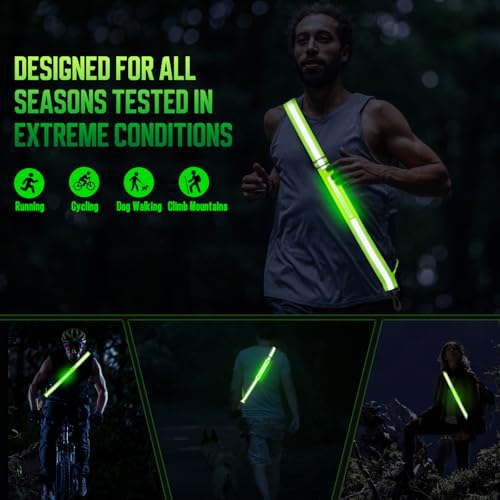 LED Reflective Sash Safety Gear, Running Lights for Runners at Night, High Visibility USB Rechargeable Light for Jogging Running Cycling Walking Motorcycle. - color: Green