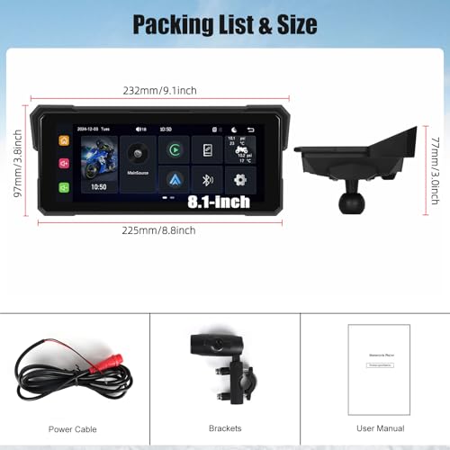 Motorcycle GPS Navigation System with Wireless Carplay Android Auto 8.1" Moto CarPlay Screen with Dual Bluetooth, Navigation/Siri/G00gle Assistant Waterproof - color: 8.1 inch
