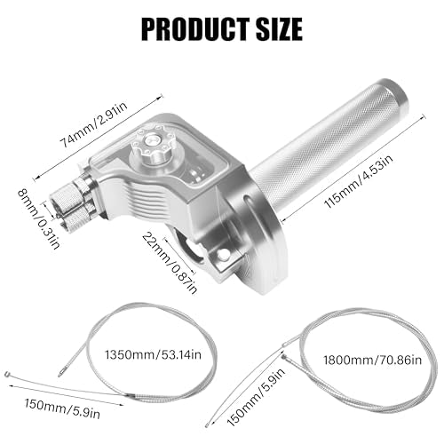 Universal 7/8" Big Twist Throttle Assembly, Dual Push-Pull Cable with Transparent Window for 110-650cc Dirt Pit Bike, Motocross, ATV & Quad, CNC Aluminum Quick Twister Throttle Grip (Silver) - color: Silver