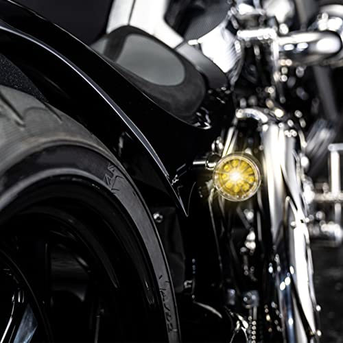DREAMIZER 2pcs Chrome Bullet 15 LEDs Motorcycle Turn Signal Lights Front and Rear Indicator Lamps Compatible with Harley Honda Yamaha Cruiser Softail Sportster StreetBike Chopper Bobber (Amber lens) - color: Chrome#1