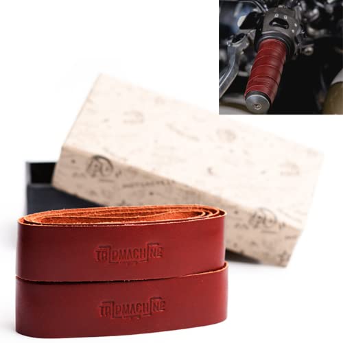 Trip Machine Company Motorcycle Handlebar Leather Grip Wrap Covers – Universal Throttle Grip Covers with Double Sided Tape – Anti-Slip Bike Handle Accessories - color: Cherry Red
