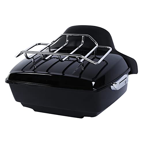SLMOTO Vivid Black King Tour Trunk Trunk w/Chrome latch kit +Luggage Rack+Backrest Fits For Harley Davidson Touring Road King, Road Glide, Street Glide and Select CVO Models 2014-2024 - color: AStyle #14