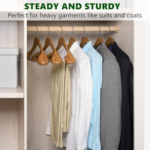 Amber Home 6 Pack Wide Shoulder Bamboo Wood Suit Coat Hangers, Wooden Clothes Hangers with Pants Bar, Heavy Duty Jacket Hangers for Dress, Pants, Heavy Clothes - size: Bamboo