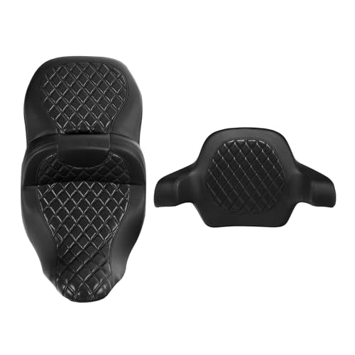CC RIDER Gel Seat Driver Passenger Seat+ King/Chopped Trunk Backrest Pad Fit For Harley 2014-2023 Touring Street Glide Road Glide Electra Glide CVO,Diamond Stitching - color: 04# Gel Black+ Tour Trunk Backrest