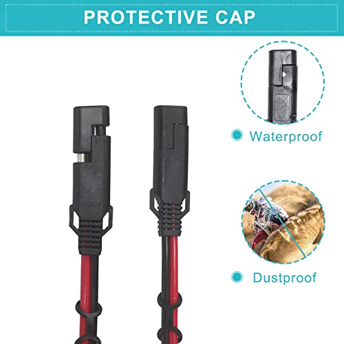 12FT SAE to SAE Extension Cable 16AWG- SAE Extension Cord, SAE 2Pin Bullet Quick Connect 16awg Heavy Duty Wire Harness with Waterproof Cap