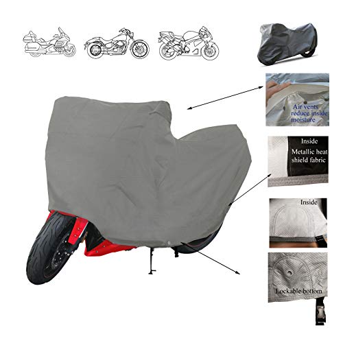 SavvyCraft Supreme Motorcycle Storage Cover, 5-Layer Waterproof UV Resistant, Fleece Lined Indoor Outdoor Cover with Vent, Adjustable Straps for Sports Bikes, Cruisers Fit up to 97" L - size: Fits up to 97"L