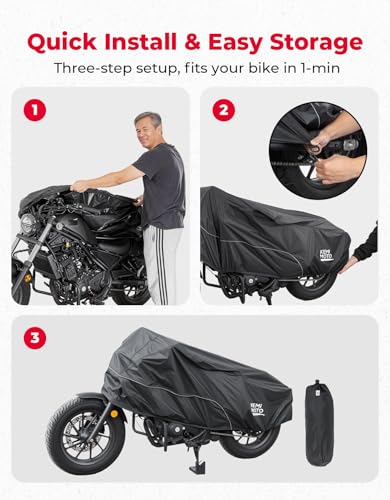 KEMIMOTO Motorcycle Half Cover Outdoor Waterproof Storage Bag Fit Lightweight Fit for Rebel CMX300 500 1100 Sportster Iron 883 Shadow Vulcan S Boulevard S40 Rain Snow Dust Protection Cover - size: Cruiser
