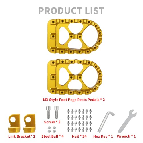CNC MX Style Wide Foot Pegs with 360° Roating Compatible with Harley Dyna Softail Fatboy Sportster Iron 883 Chopper Bobber Models Gold - color: Gold with Cone Spikes