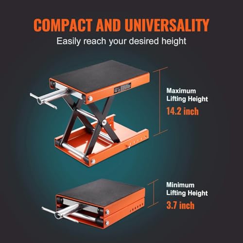 Motorcycle Lift, 1100 LBS Motorcycle Scissor Lift Jack with Wide Deck & Safety Pin, 3.7"-13.8" Center Hoist Crank Stand, Steel Scissor Jack for Street Bikes, Cruiser Bikes, Touring Motorcycles