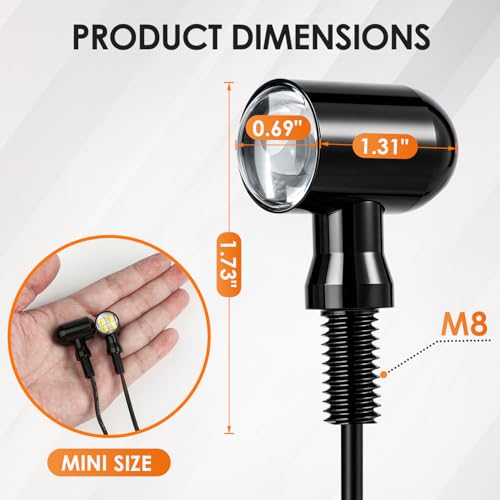 4PCS Mini Motorcycle LED Turn Signals, Ultra-Bright Blinkers Indicators 8MM Mounting Hole 12V Universal Fit for Harley Honda Kawasaki Suzuki Triumph Yamaha