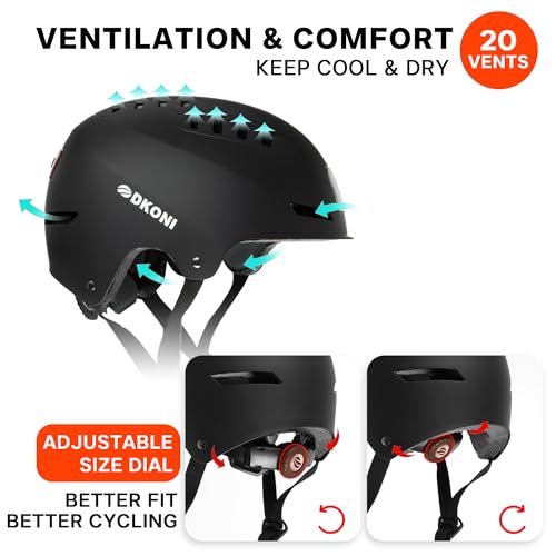 DKONI Bike Helmet with LED Lights Bicycle Helmets Commuter Cycling Helmet USB Rechargeable Front & Back LED Light Helmet for Adult Men Women - color: Black, size: Medium: 20.5-22.5inch (52-58cm)