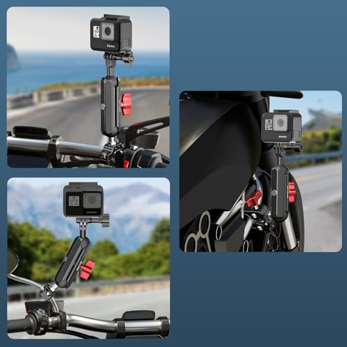 Camera Clamp Mount, Super Camera Mount Dual Ball Head Magic Arm with U-Shaped for Motorcycle Handlebar & Aluminum,Super Clamp for DSLR, Action Camera, Go pr0, Insta360,360° Rotating, 78001 - size: Small(10-16mm)