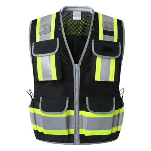LOHASPRO Surveyor Safety Vest Heavy Duty Safety Vests Reflective High Visibility Construction Vest with Pockets - color: Black, size: X-Large