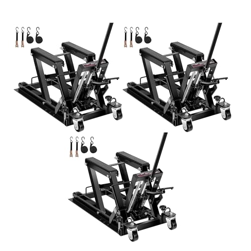 VIVOHOME 1500 LBS Hydraulic Motorcycle Lift Jack, Heavy-Duty Steel ATV Lift Stand with Wheels & Handle, for Motorcycles, Dirt Bikes, ATVs (Black) 3 Pack