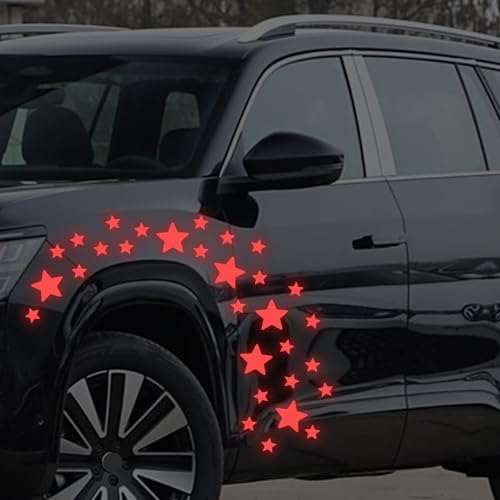 30pcs Star Vinyl Decal for Cars, High Intensity Reflective DIY Stickers for Window Bumper Mirror Laptop Decals Waterproof Night Safety Sign Car Stickers (Red) - color: Red