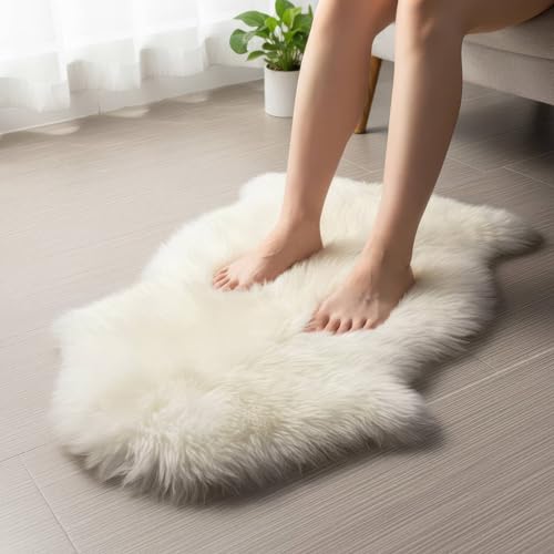 Premium Genuine Fur Sheepskin Rug - Real N.Z. 100% Sheepskin Natural Luxury Fluffy Lambskin Fur Area Rug - Seat Cover for Sofa Chair and Bedroom - 2' W x 3'L - Natural Creamy White Wool - color: Natural (Yellow Undertones), size: 2' x 3' (Natural)
