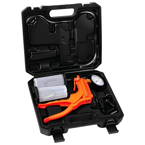 SGT 2 in 1 Brake Bleeder Kit,Brake Bleeding Kit with Hand Vacuum Pump and Adapters,for Brake Fluid Power Steering Fluid More,Vacuum Brake Bleeder Pump with Case & Gloves