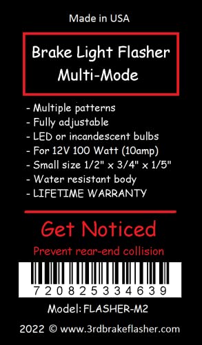 Timers.Shop Vehicle Brake Light Flasher Module. Safety Flash Light Alert. Universal. For Motorcycles and Cars. Model M2. Adjustable flash rate, cycles and more white
