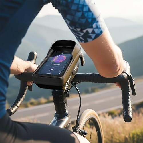 Povlen Waterproof Bike Frame Bag with Phone Holder, No Bounce Top Tube Bike Bag for Easy Access While Riding, Touchscreen Cycling Bag for Commuting, Road & MTB